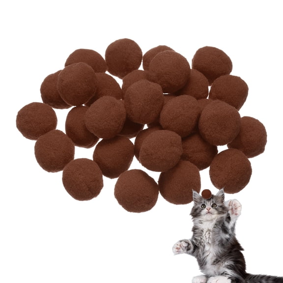 Uxcell 30 Pcs Cat Toy Pom Ball Plush Fuzzy Pompoms 1.2" Brown