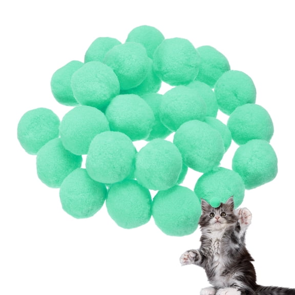 Uxcell 30 Pcs Cat Toy Pom Ball Plush Fuzzy Pompoms 1.2" Green