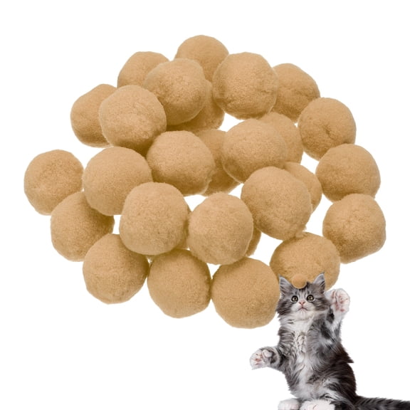 Uxcell 30 Pcs Cat Toy Pom Ball Plush Fuzzy Pompoms 1.2" Khaki