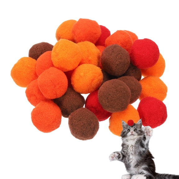 Uxcell 30 Pcs Cat Toy Pom Ball Plush Fuzzy Pompoms 1.2" Orange-Red Tones