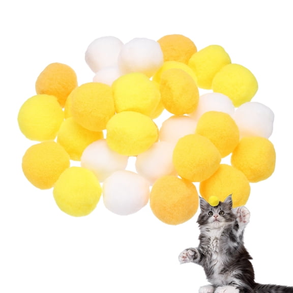 Uxcell 30 Pcs Cat Toy Pom Ball Plush Fuzzy Pompoms 1.2" Yellow Tones