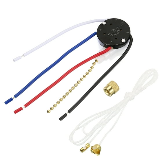 Uxcell Ceiling Fan Switch 3 Speed 4 Wire ZE208S Pull Chain Switch Light Switch Replacement, Golden Chain 1 Set