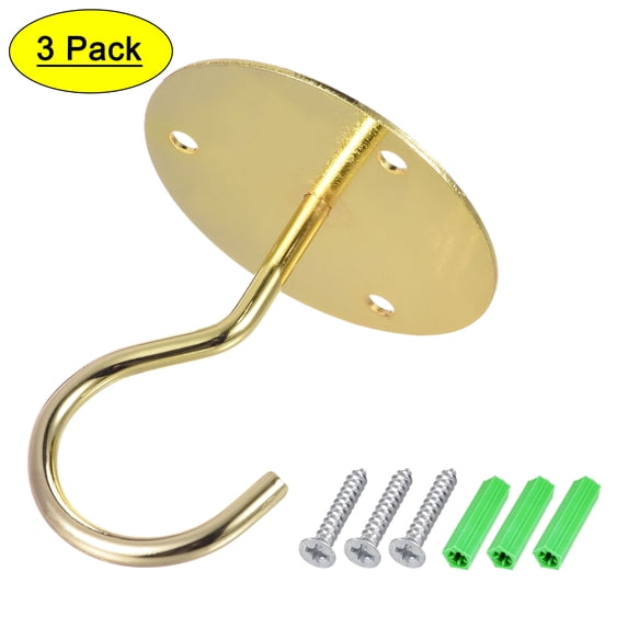 Uxcell Ceiling Hooks Wall Mounted 65mm Round Plate Iron Gold Tone 3Pack