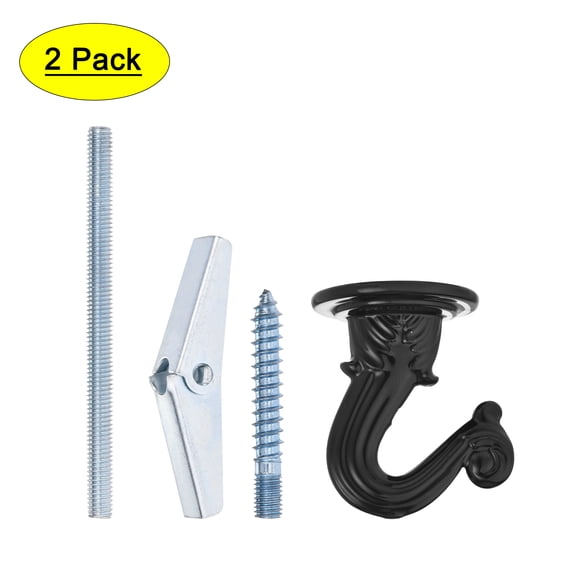 Uxcell Durable Ceiling Hooks with Hardware Zinc Alloy 1.14 inch x 1.5 inch Black 2 Pcs for Hanging Plants