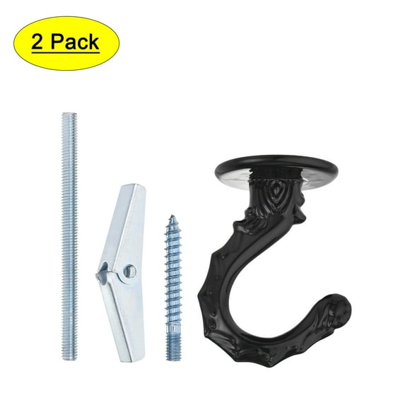 Uxcell Ceiling Hooks with Hardware Zinc Alloy Black 34x55mm 2Pcs for Hanging Plants