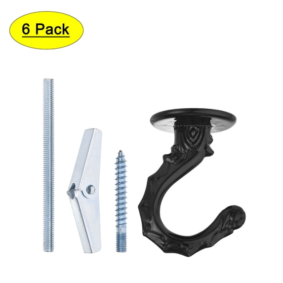 Uxcell Ceiling Hooks with Hardware Zinc Alloy Black 34x55mm 6Pcs for Hanging Plants
