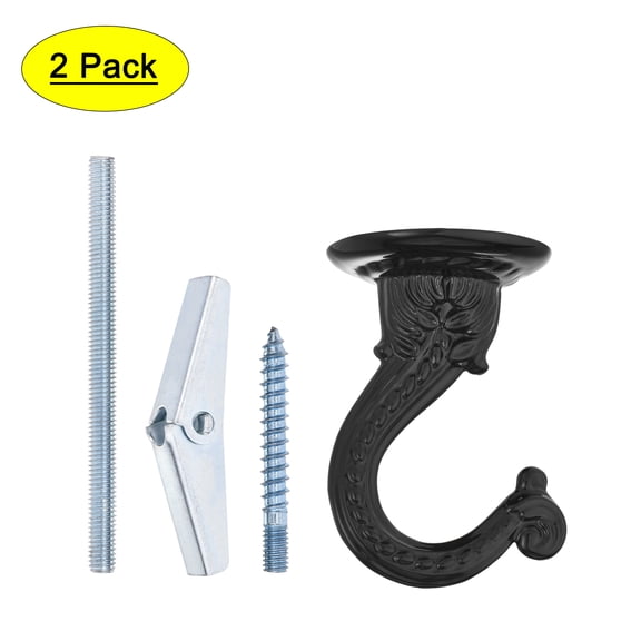 Uxcell Durable Ceiling Hooks with Hardware Zinc Alloy 1.46 inch x 2.17 inch Black 2 Pcs for Hanging Plants