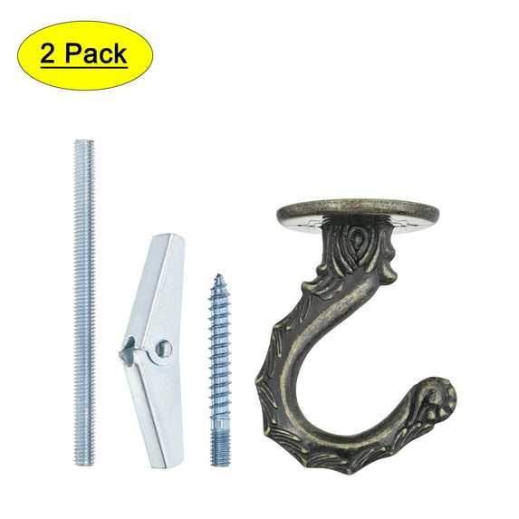 Uxcell Ceiling Hooks with Hardware Zinc Alloy Bronze 34x55mm 2Pcs for Hanging Plants