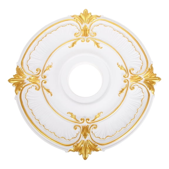 Uxcell Ceiling Medallion, 18" OD x 3.82" ID PU Decorative Ceiling Light Medallion Chandelier Medallion Classical Ceiling Light Cover Plate for Ceiling Light Fixtures Fans, White(Gold)
