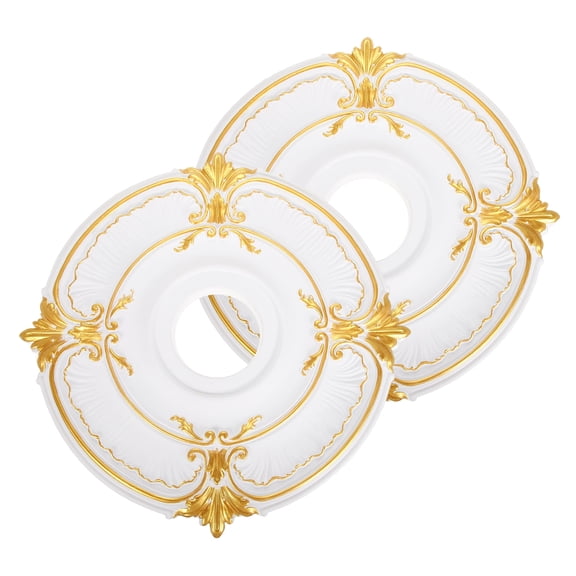 Uxcell Ceiling Medallion, 2 Pcs 18" OD x 3.82" ID PU Decorative Ceiling Light Medallion Chandelier Medallion Classical Ceiling Light Cover Plate for Ceiling Light Fixture Fan, White(Gold)