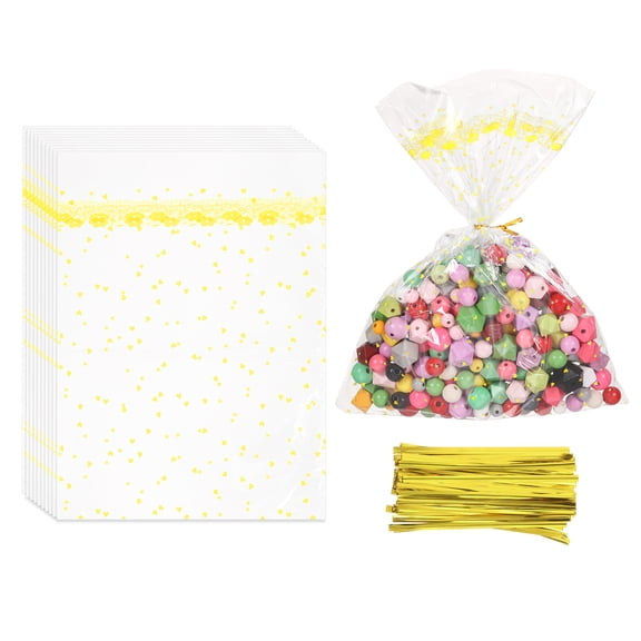 Uxcell Cello Treat Bags, (10x7 Inch, Yellow) (100 Pcs) Clear Party Favor Bag Plastic Gift Wrap Goodie Storage with Twist Ties, Suit for - Birthday/Candies/Cookies/Christmas