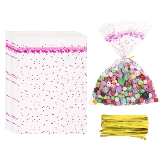 Uxcell Cello Treat Bags, (16x11 Inch, Deep Red) (100 Pcs) Clear Party Favor Bag Plastic Gift Wrap Goodie Storage with Twist Ties, Suit for - Birthday/Candies/Cookies/Christmas