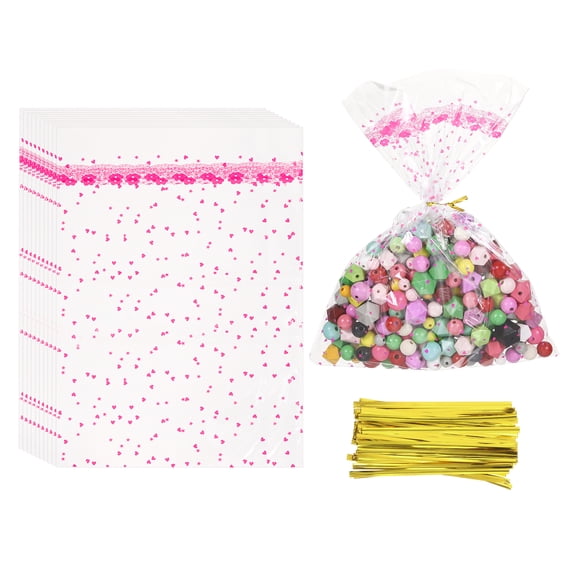 Uxcell Cello Treat Bags, (16x11 Inch, Pink) (100 Pcs) Clear Party Favor Bag Plastic Gift Wrap Goodie Storage with Twist Ties, Suit for - Birthday/Candies/Cookies/Christmas