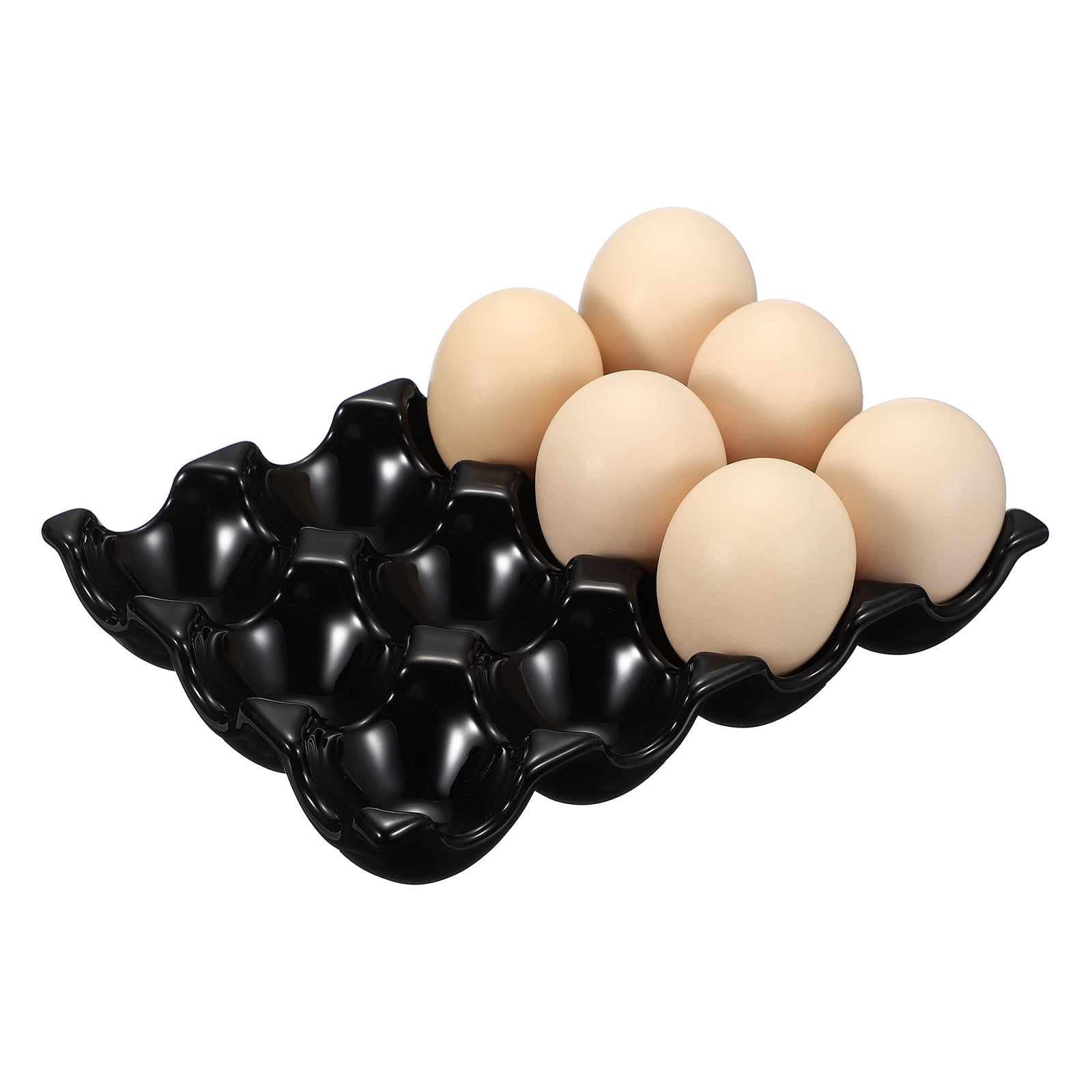 Uxcell Ceramic 12 Cups Egg Tray Holder, Porcelain Eggs Container for Home Countertop Kitchen Storage Refrigerator Fridge Decorative Serving Display, Black