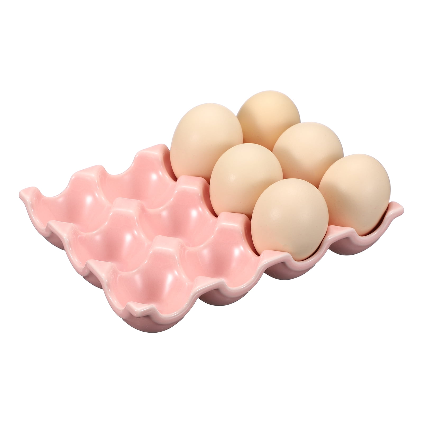 Uxcell Ceramic 12 Cups Egg Tray Holder, Porcelain Eggs Container for Home Countertop Kitchen Storage Refrigerator Fridge Decorative Serving Display, Pink