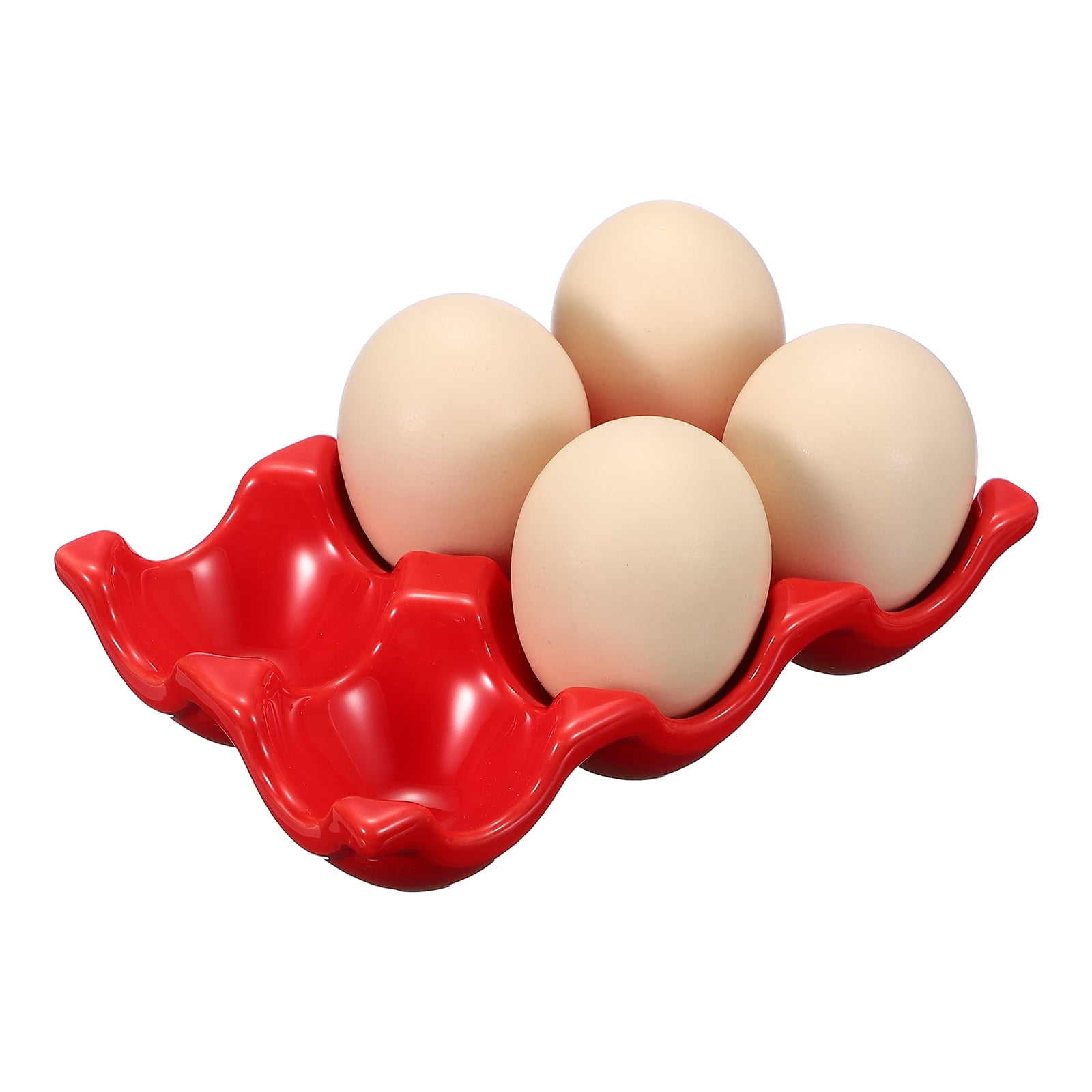 Uxcell Ceramic 6 Cups Egg Tray Holder, Porcelain Eggs Container for Home Countertop Kitchen Storage Refrigerator Fridge Decorative Serving Display, Red