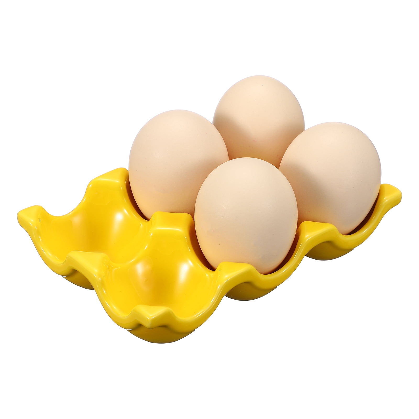 Uxcell Ceramic 6 Cups Egg Tray Holder, Porcelain Eggs Container for Home Countertop Kitchen Storage Refrigerator Fridge Decorative Serving Display, Yellow