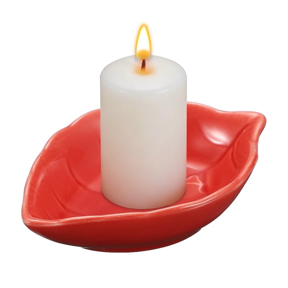 Uxcell Ceramic Candle Holder Plates, 4.3 x 3'' Leaf Shaped Candlestick Holder Decorative Dish Small Candle Plate for Tea Light Aromatherapy Wedding Rustic Vintage Home, Red