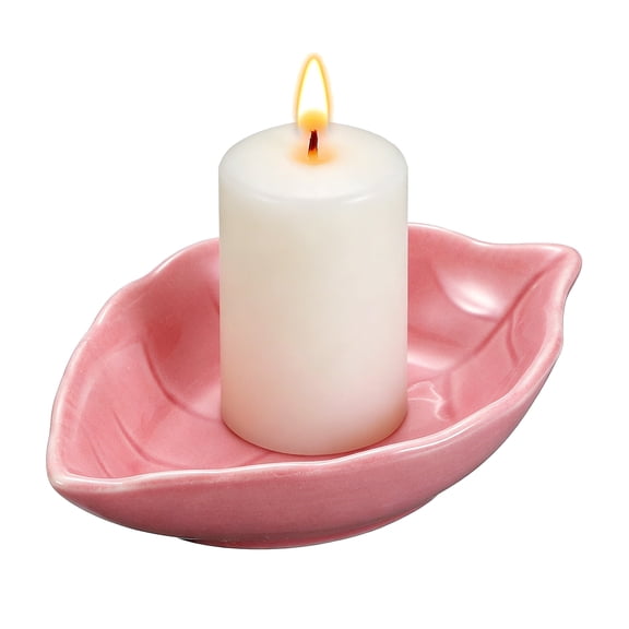 Uxcell Ceramic Candle Holder Plates, 4.3 x 3'' Leaf Shaped Candlestick Holder Decorative Dish Small Candle Plate for Tea Light Aromatherapy Wedding Rustic Vintage Home, Pink