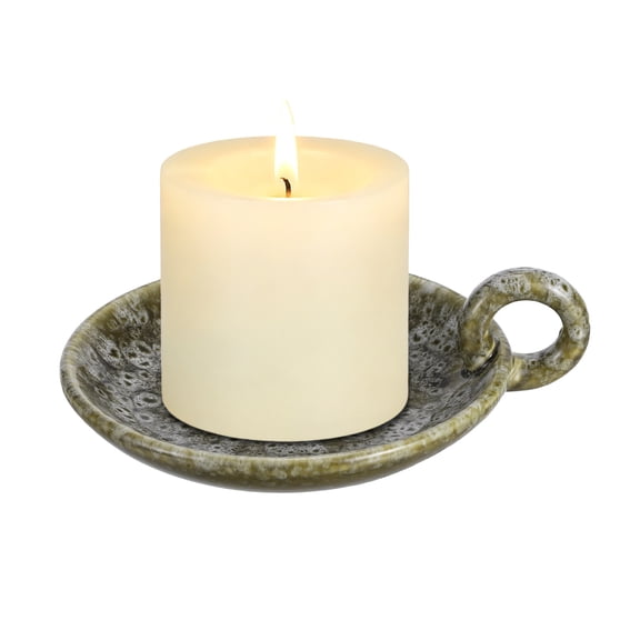 Uxcell Ceramic Candle Holders Plate, Green Vintage Candle Plate Round Tray with Handle Incense Holder for Burning Dining Room Home Decor Party Wedding Birthday Anniversary