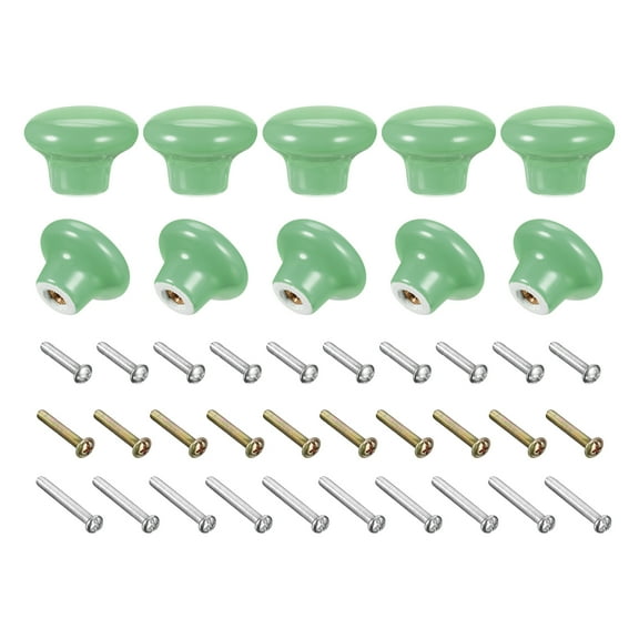 Uxcell Ceramic Drawer Knobs 10pcs, Vintage Dressers Mushroom Shape Pulls 0.94"x1.26" for Dresser Door(Green)