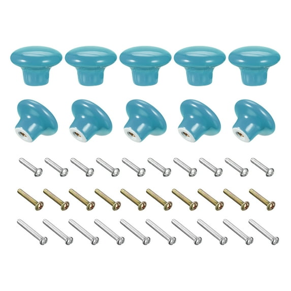 Uxcell Ceramic Drawer Knobs 10pcs, Vintage Dressers Mushroom Shape Pulls 1.1"x1.5" for Dresser Door(Blue)