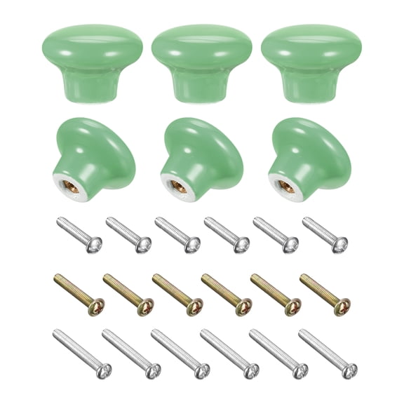 Uxcell Ceramic Drawer Knobs 6pcs, Vintage Dressers Mushroom Shape Pulls 0.94"x1.26" for Dresser Door(Green)