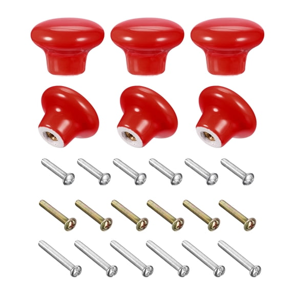 Uxcell Ceramic Drawer Knobs 6pcs, Vintage Dressers Mushroom Shape Pulls 0.94"x1.26" for Dresser Door(Red)
