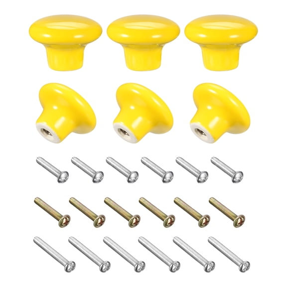Uxcell Ceramic Drawer Knobs 6pcs, Vintage Dressers Mushroom Shape Pulls 1.1"x1.5" for Dresser Door(Yellow)