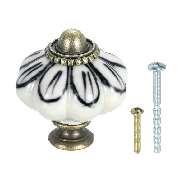 Uxcell Ceramic Knobs, 35mm/1.38" Pumpkin Cabinet Knob Drawer Pull Handle Vintage Drawer Knobs with Screws for Vanity Bedroom Furniture Closet, Black Petals