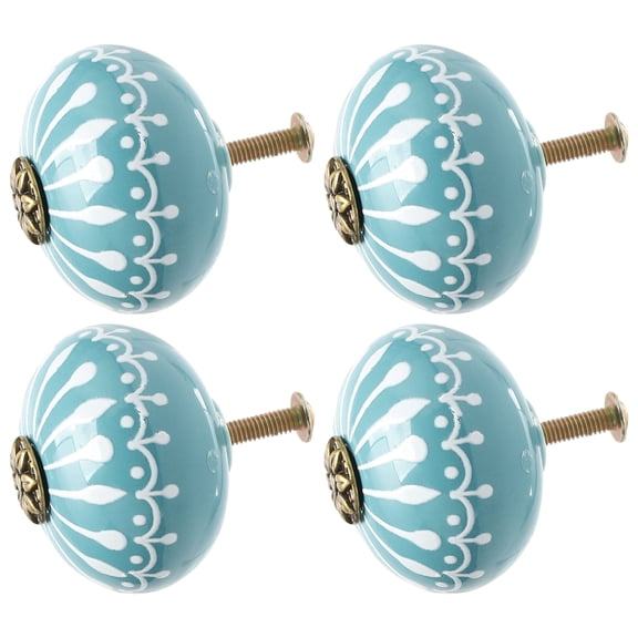Uxcell Ceramic Knobs Drawer Round Shape Pull Handle Cupboard Wardrobe Dresser Door Replacement Blue 4pcs