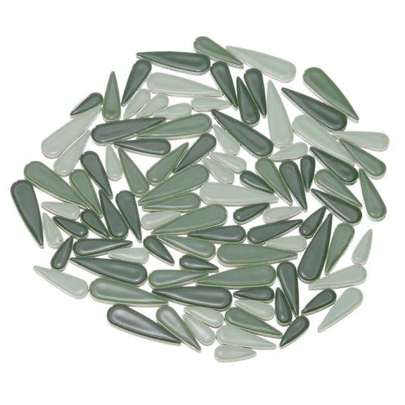 Uxcell Ceramic Mosaic Tile, About 200g Teardrop Flower Leaf Tile Mosaic Block for Handicrafts, Mixed Deep Green