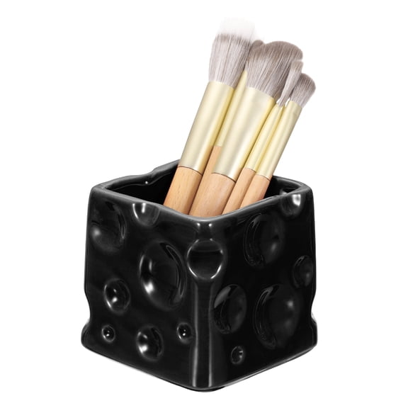 Uxcell Ceramic Pen Holder, Cheese Pencil Cup Makeup Brush Holder Organizer for Office Home Desktop Make Up Brushes Stationery Storage, White
