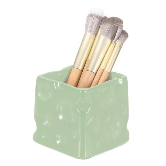 Uxcell Ceramic Pen Holder, Cheese Pencil Cup Makeup Brush Holder Organizer for Office Home Desktop Make Up Brushes Stationery Storage, White