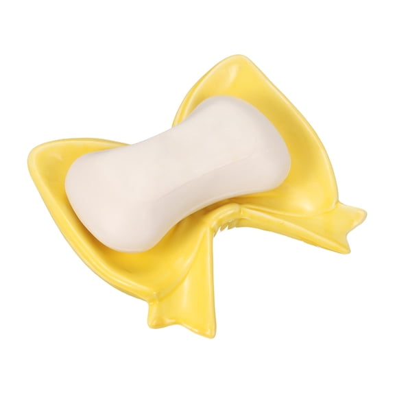 Uxcell Ceramic Soap Dish, Self-Draining Bar Soap Holder Bowknot Shape Tray Decorative Saver Keep Dry and Easy Cleaning for Washroom Bathroom Shower Kitchen Sinks, Yellow