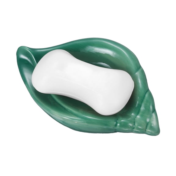 Uxcell Ceramic Soap Dish, Self-Draining Bar Soap Holder Conch Shape Tray Decorative Saver Keep Dry and Easy Cleaning for Washroom Bathroom Shower Kitchen Sinks, Green
