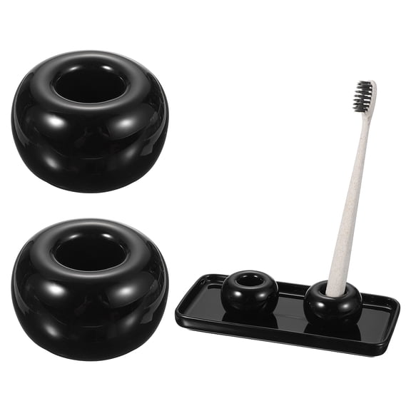 Uxcell Ceramic Toothbrush Holder Set with Tray, Countertop Organizer for Bathroom, Storage for Toothbrushes, Holder Stand for Bathroom Accessories, Black