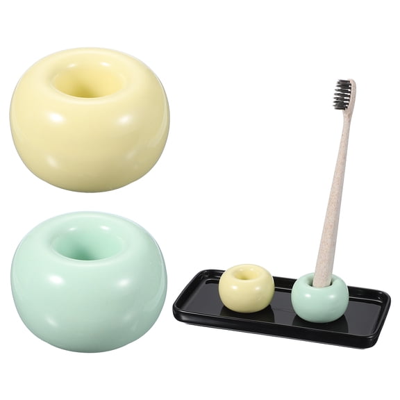 Uxcell Ceramic Toothbrush Holder Set with Tray, Countertop Organizer for Bathroom, Storage for Toothbrushes, Holder Stand for Bathroom Accessories, Yellow/Green