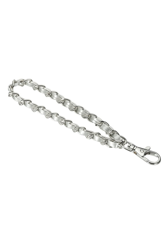 Chain Wristlet Strap, 7" Leather Chain Wrist Lanyard Hand Strap Replacement with Metal Buckles for DIY Keychain Purse Wallet Clutch Bags Handbag Phone Case, Silver-Silver