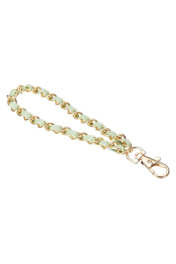 Chain Wristlet Strap, 7" Leather Chain Wrist Lanyard Hand Strap Replacement with Metal Buckles for DIY Keychain Purse Wallet Clutch Bags Handbag Phone Case, Gold-Green