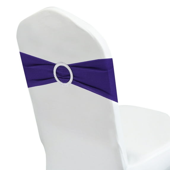 Uxcell Chair Bows Sash Stretch Chair Cover Band with Silver Buckle Slider Elastic Chair Tie Dark Purple 50 Pcs