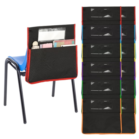 Uxcell Chair Pockets for Classroom, 12 Pack Classroom Chair Pockets Length 16.5" Width 15.4" Seat Pockets Sacks with Blank Name Slot for Classroom Chairs, Multicolor