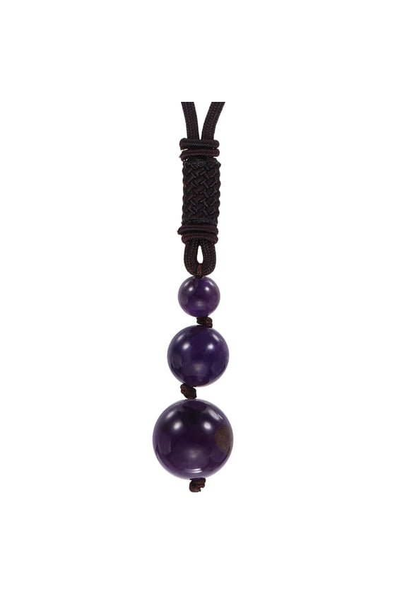 Chakra Bead Stone Pendant Necklace, Natural Stones Protection Necklace Energy Round Bead Crystals with Adjustable Nylon Rope for Unisex Women Men,Amethyst
