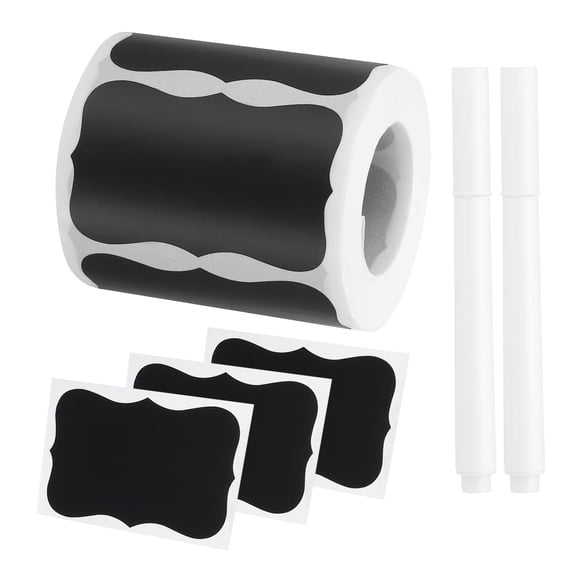 Uxcell Chalkboard Labels, 300Pcs Blackboard Sticker 2 Chalk Pen, Pantry label for Container Jar Storage Bin(Wavy Shape)