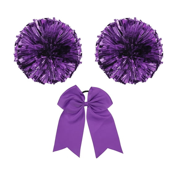 Uxcell Cheerleading Pom Poms, with Finger Holes and Purple Large Cheerleader Hair Bow for Sport Dance, Purple 2Pcs