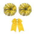 thumbnail image 1 of Uxcell Cheerleading Pom Poms, with Finger Holes and Yellow Large Cheerleader Hair Bow for Sport (Yellow, Silver) 2Pcs, 1 of 7