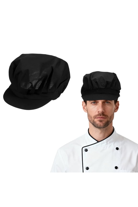 Chef Hat, Adjustable Elastic Band Cotton Baker Hat for Women and Men, Full Cloth Baker Hat Food Service Hair Nets for Home Restaurant Kitchen Cooking, Black