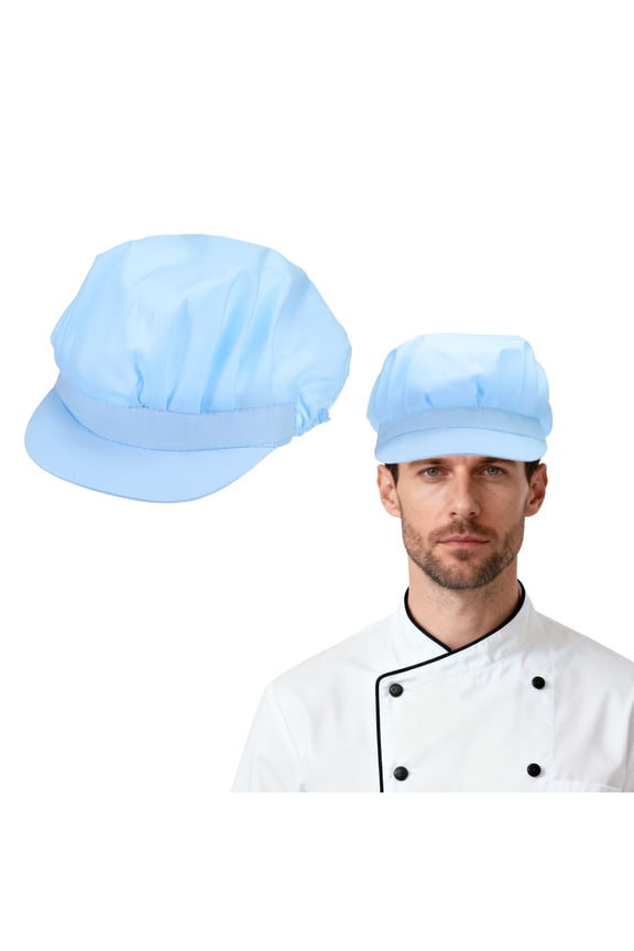 Chef Hat, Adjustable Elastic Band Cotton Baker Hat for Women and Men, Full Cloth Baker Hat Food Service Hair Nets for Home Restaurant Kitchen Cooking, Shallow Blue