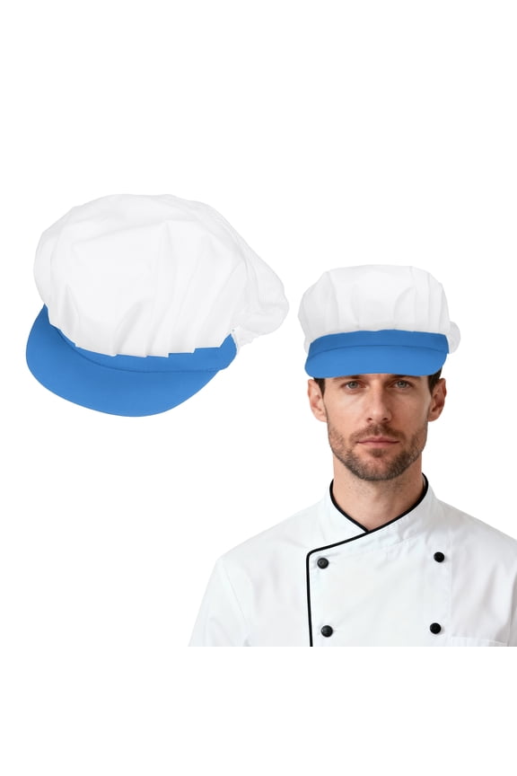 Chef Hat, Adjustable Elastic Band Cotton Baker Hat for Women and Men, Half Mesh Baker Hat Food Service Hair Nets for Home Restaurant Kitchen Cooking, White and Lake Blue