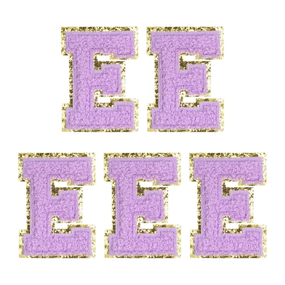 Uxcell Chenille Letter E Embroidered Patches 2.2" Self Adhesive Letter Stickers for Clothing(Purple, Pack of 5)